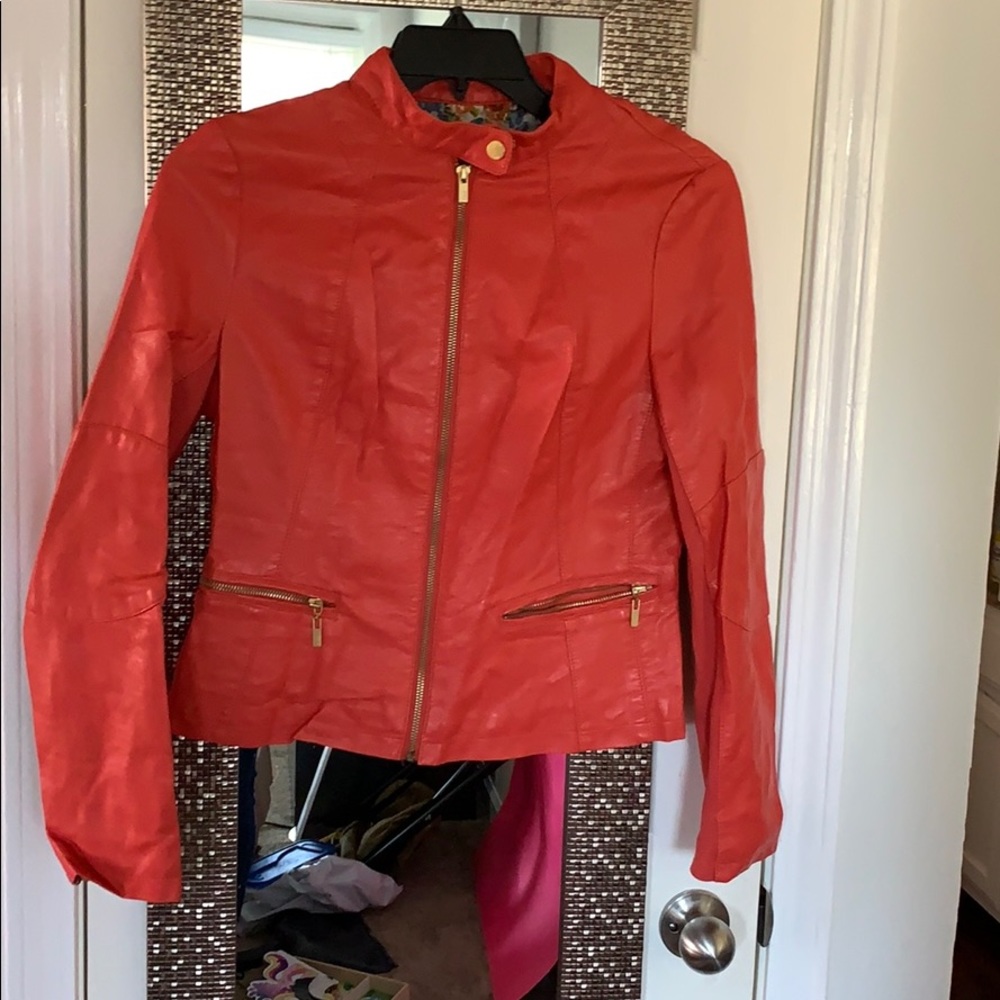 Coral Faux Leather Jacket